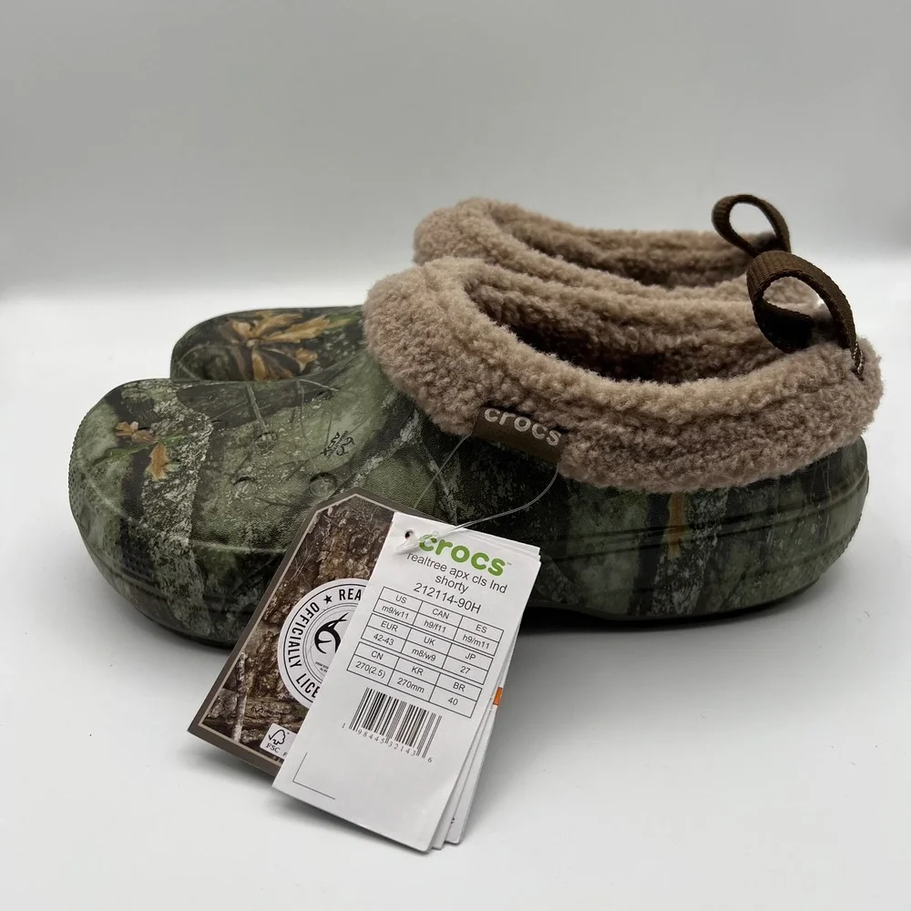 Crocs Realtree APX Classic Lined Shorty Mens 9 Green Camo Fleece Clogs‎